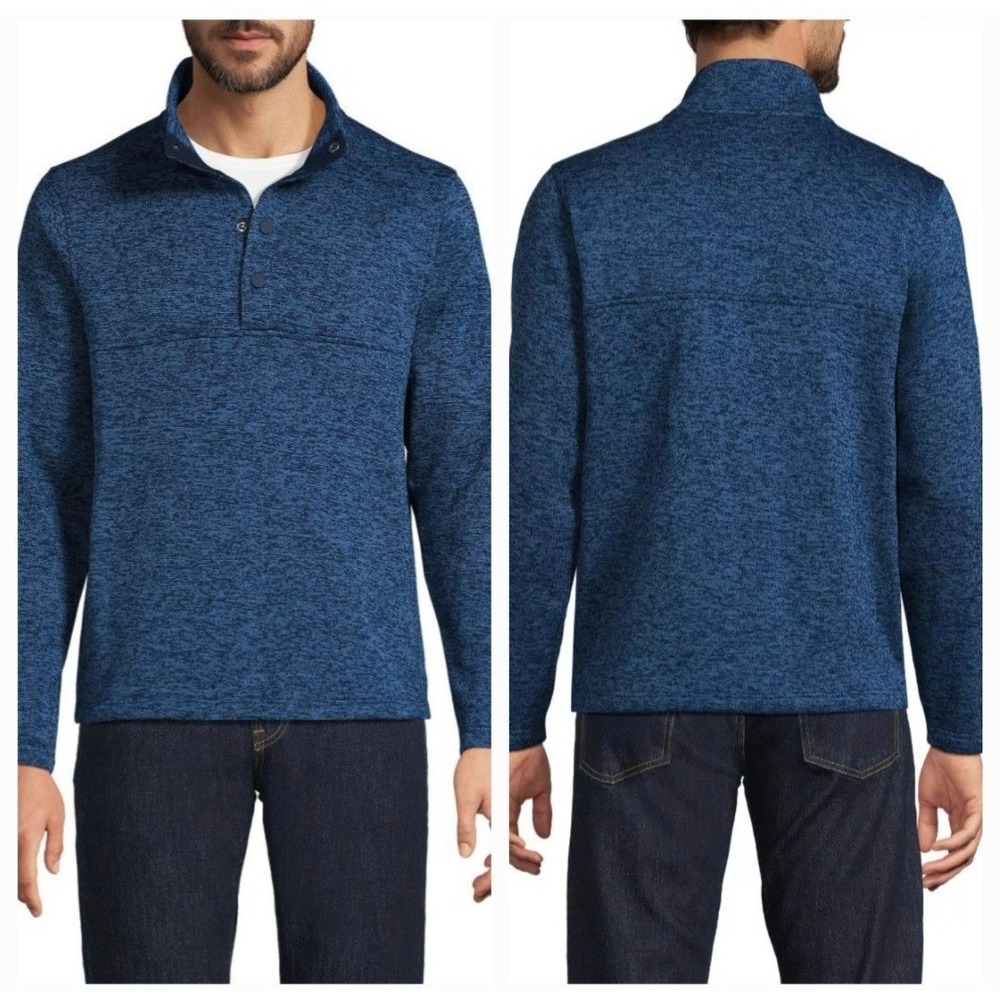Lands End Mens Navy (Brushed) Sweater Fleece Snap Neck Pullover Jacket Size XXL❤ - Picture 4 of 12